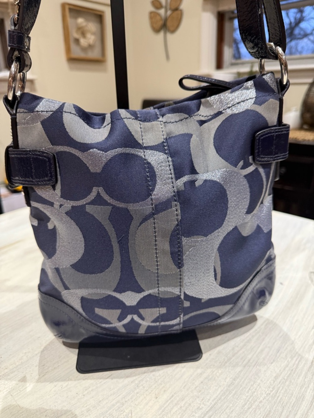 Coach Navy and Silver Signature Chain Shoulder Bag - Picture 8 of 12